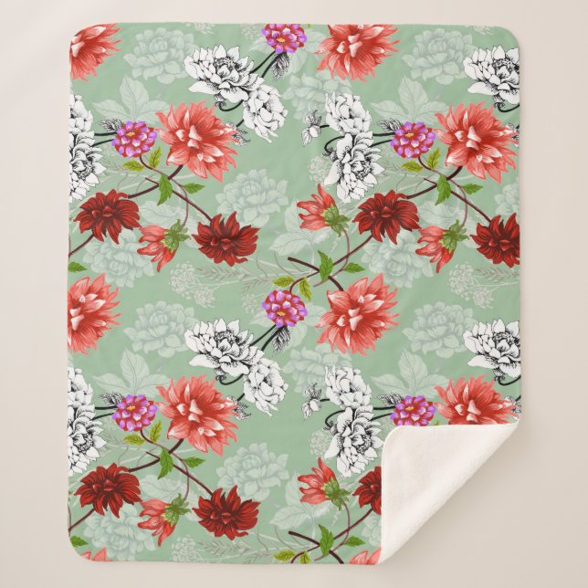 Grüne Frühlingsblüte: Handgezeichnet Sherpadecke (Vorderseite)