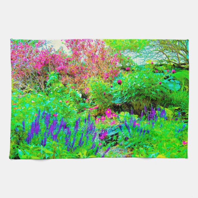 Grüne Frühlingsgärtnerei mit Peongs Geschirrtuch (Horizontal)