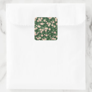 Grüne Frühlingssonne Natur Blumenkirsche Blüten Quadratischer Aufkleber