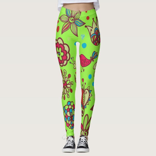 Grüne Frühlingszeit Leggings (Vorderseite)