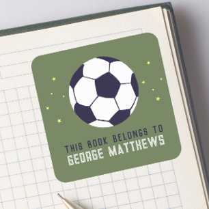 Grüne Fußball-Sportjungen-Exlibris Quadratischer Aufkleber