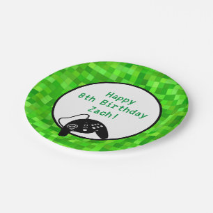 Grüne Gamer-Pixel  Custom Birday Party Pappteller