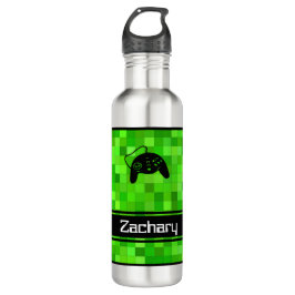Grüne Gamer-Pixel | PERSONALISIERT Edelstahlflasche