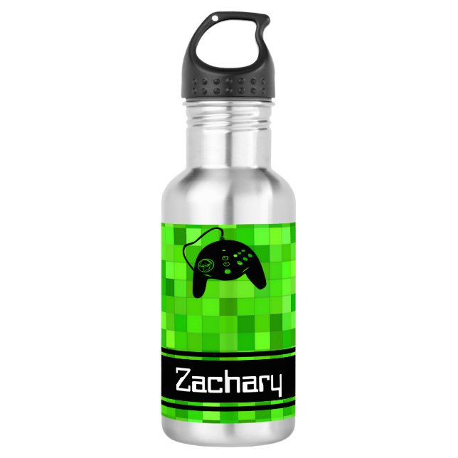 Grüne Gamer-Pixel | PERSONALISIERT Edelstahlflasche (Vorderseite)