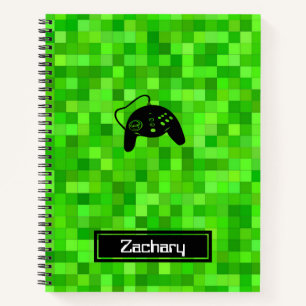Grüne Gamer-Pixel   Personalisierte Spirale Notizbuch