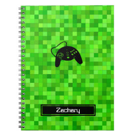 Grüne Gamer-Pixel | Personalisiertes SpiralNoteboo Notizblock