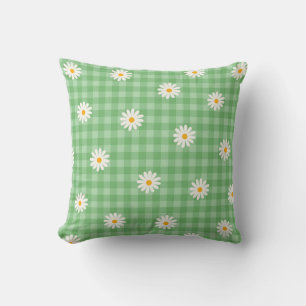 Grüne Gänseblümchen-Karomuster Gingham-Karo Blumen Kissen