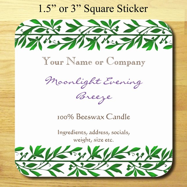 Grüne Garland bearbeitbar Rustikale Seife bearbeit Quadratischer Aufkleber (Von Creator hochgeladen)