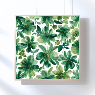 Grüne Garten Blumen Botanische Aquarellmalerei Poster