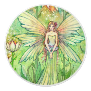 Grüne Garten-Blumenfee-Illustration Keramikknauf