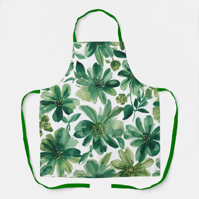 Grüne Gartenaquarellmalerei Botanische Blumen Schürze (Vorderseite)