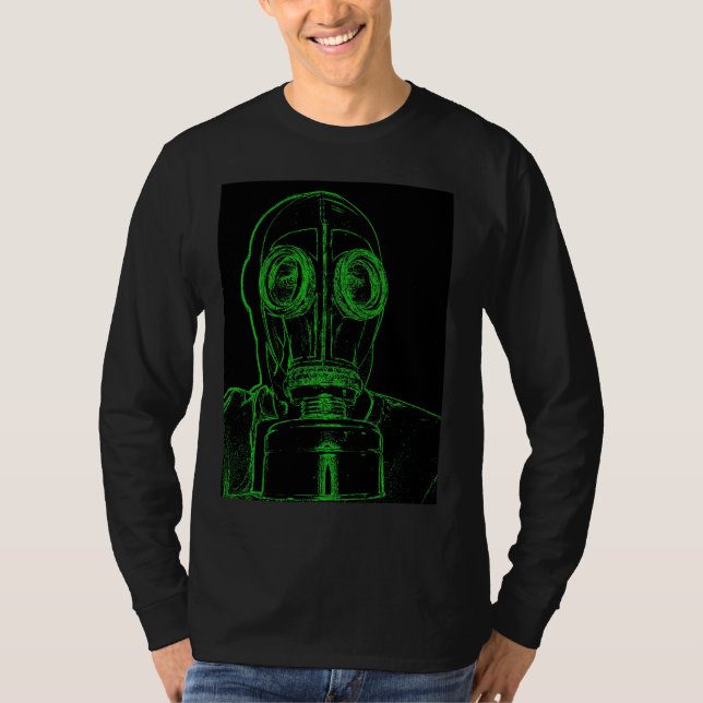 Grüne Gasmaske-NeonKontur durch KLM T-Shirt (Vorderseite)