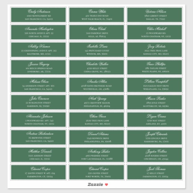 Grüne Gäste nennen Adresse. Hochzeitstiefel Aufkleber (Blatt)