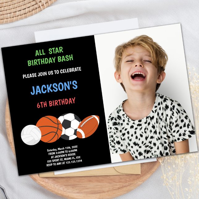 Grüne Geburtstagssporteinladungen mit Foto Einladung (Green Birthday Sports Invitations with photo)