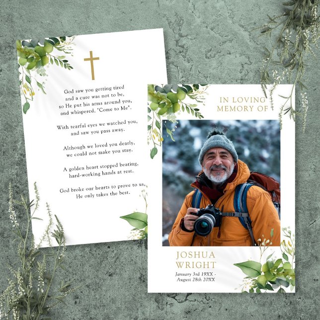 Grüne Gedenkstätte Beerdigung Gebet Foto-Karte (Greenery Memorial Funeral Prayer Photo Card)