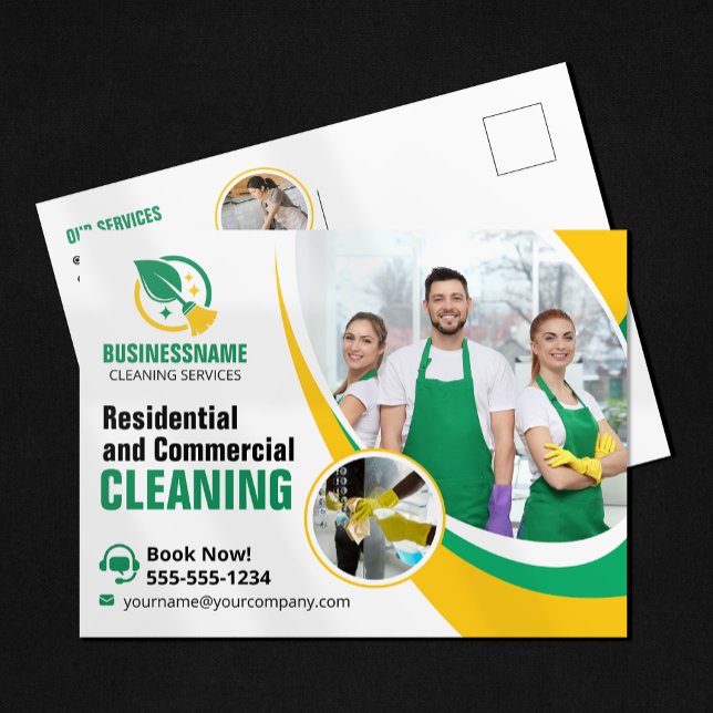 Grüne Gelbe Haussäuberungsjacke Postkarte (Von Creator hochgeladen)