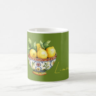 Grüne gelbe Zitronen italienische Schüssel Kaffeetasse