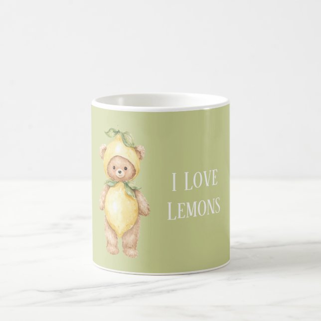 Grüne Gelbe Zitronen Teddybär Kaffeetasse (Mittel)