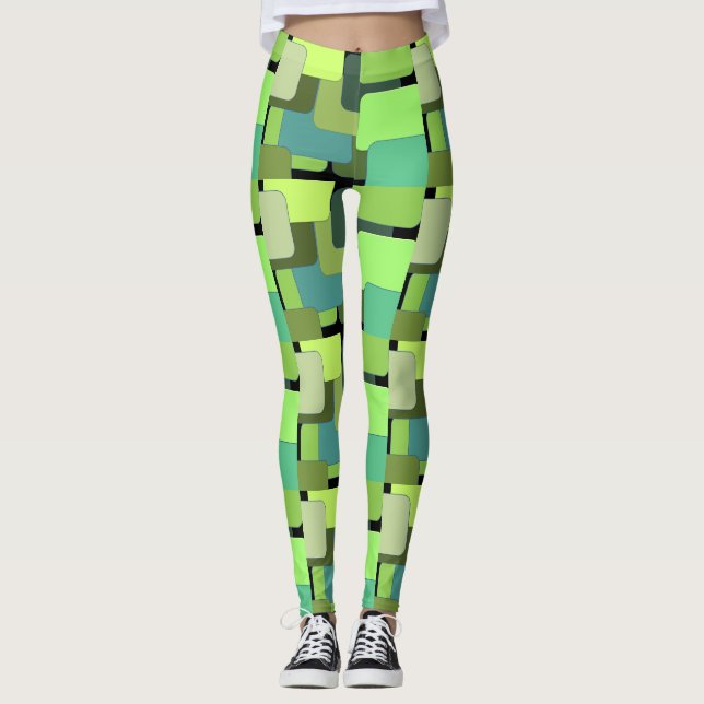 Grüne geometrische Abstrakte Form Leggings (Vorderseite)