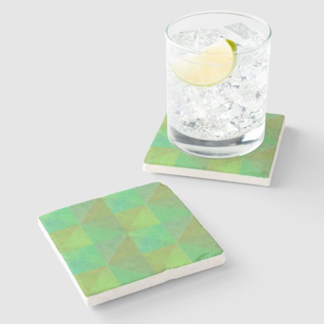 Grüne geometrische Kunst Dreiecks-Muster Steinuntersetzer (Seitenansicht)