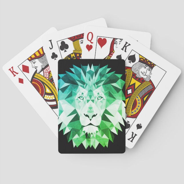 Grüne geometrische Lion Spielkarten (Rückseite)