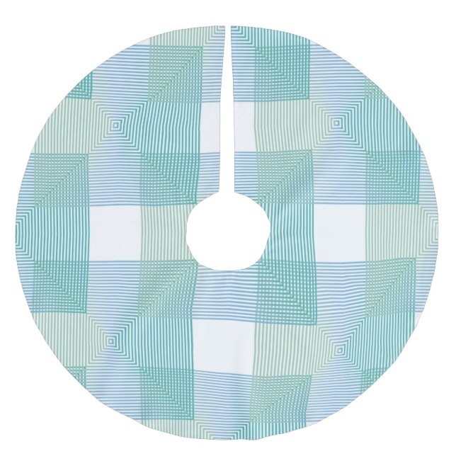 Grüne geometrische Quadrate Polyester Weihnachtsbaumdecke (Vorderseite)