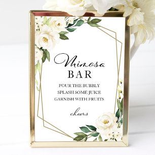Grüne Geometrische Weiße Florale Mimosa Bar Schild