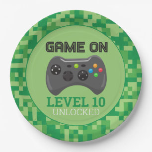 Grüne gepixelte Level-Up-Videospiel-Geburtstagsfei Pappteller