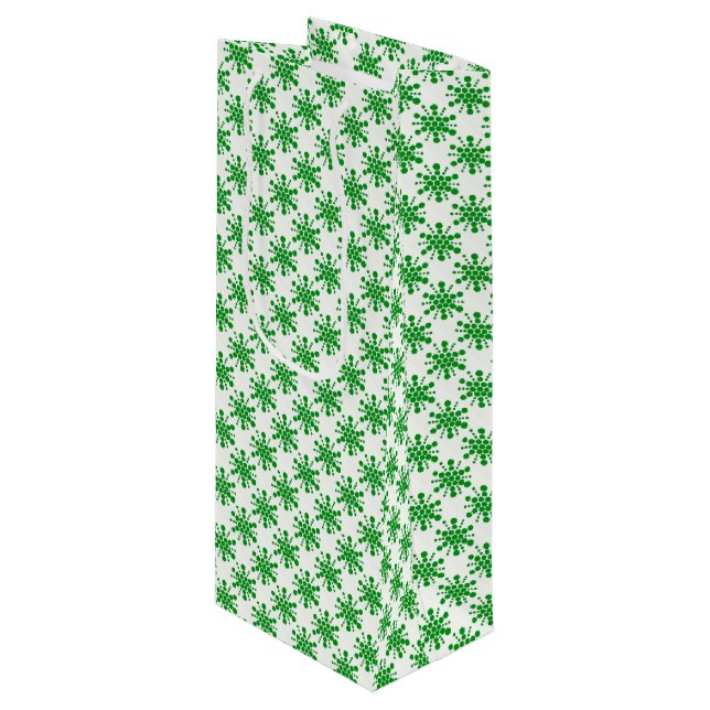 Grüne gepunktete Sterne auf weiß Geschenktüte Für Weinflaschen (Vorderseite Schrägansicht)