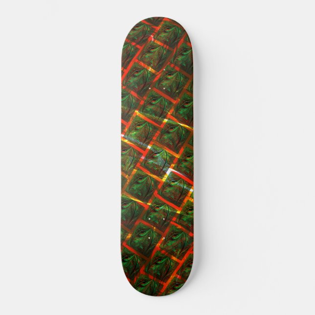 "Grüne gerahmte Augen", Kratzer oder rote Gitter. Skateboard (Vorderseite)