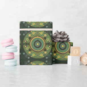 Grüne Geschenkpapier im Stil der Aborigines-Kunst