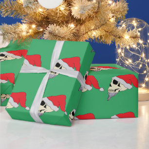 Grüne Geschenkwrap mit Skullen in Santa Claus Hats Geschenkpapier