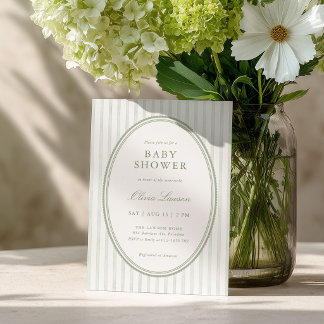 Grüne gestreifte elegante Babyparty-Einladung Einladung