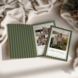 Grüne gestreifte Fotoweihnachtskarte zum Falten Feiertagskarte
