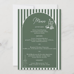 Grüne gestreifte preppy Cabana Hochzeitsmenükarte Einladung
