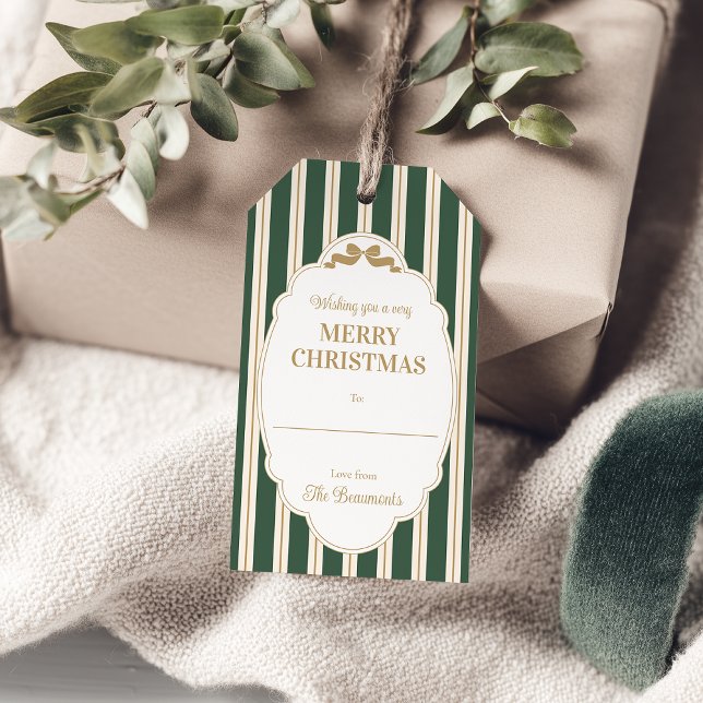 Grüne gestreifte Weihnachtsgeschenkanhänger Geschenkanhänger (Von Creator hochgeladen)