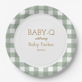 Grüne Gingham Baby-Q Runde Platte 2 Pappteller