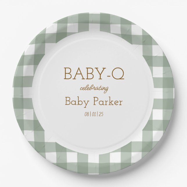 Grüne Gingham Baby-Q Runde Platte 2 Pappteller (Vorderseite)