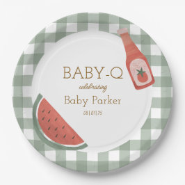 Grüne Gingham Baby-Q Runde Platte Pappteller