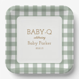 Grüne Gingham Baby-Q Teller Quadratisch 2