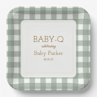 Grüne Gingham Baby-Q Teller Quadratisch 2