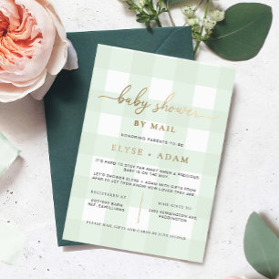 Grüne Gingham-Baby-Shower-Einladung per Post mit F Folieneinladung