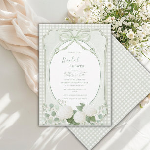 Grüne Gingham-Blumen-Vintage-Brautjungfernparty Einladung