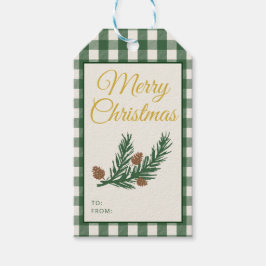 Grüne Gingham-Botanik-Weihnachten Geschenkanhänger