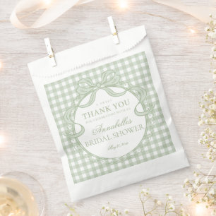 Grüne Gingham Coquette Bogen Brautparty Dessert Geschenktütchen