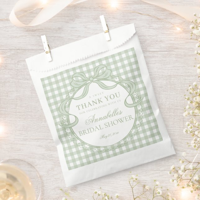 Grüne Gingham Coquette Bogen Brautparty Dessert Geschenktütchen (Ausgeschnitten)