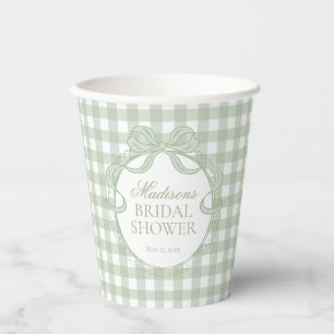 Grüne Gingham Coquette Bogen Brautparty Pappbecher