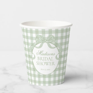 Grüne Gingham Coquette Bogen Brautparty Pappbecher
