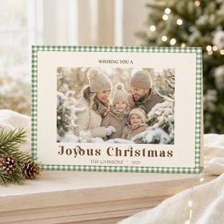 Grüne Gingham Frohe Weihnachten Foto-Karte gefalte Dankeskarte
