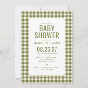 Grüne Gingham-Geschlechtsneutrale Babyparty Einladung